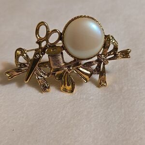 1960's Gold and Pearl Sweing Brooch